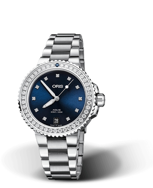 Oris 01 733 7731 4995-07 8 18 05P : Aquis Date Diamonds 36.5 Stainless Steel - Diamond / Blue - Diamond / Bracelet