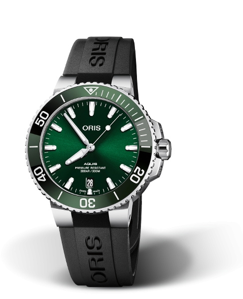 Oris 01 733 7732 4157-07 4 21 64FC : Aquis Date 39.5 Stainless Steel / Green / Rubber