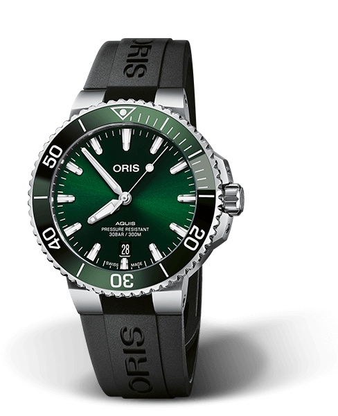 Oris 01 733 7766 4157-07 4 22 64FC : Aquis Date 41.5 Stainless Steel / Green / Rubber