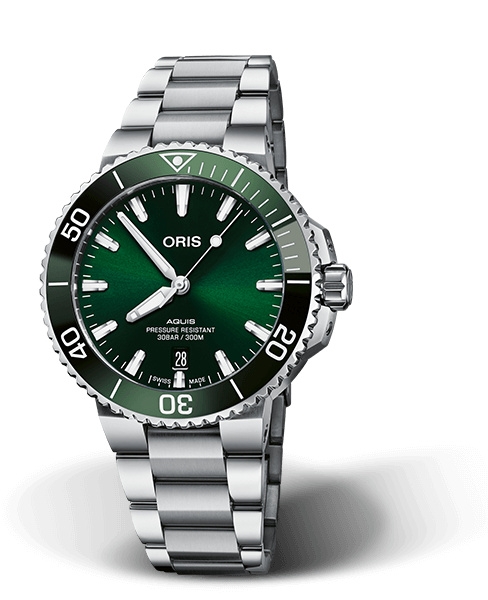 Oris 01 733 7766 4157-07 8 22 05PEB : Aquis Date 41.5 Stainless Steel / Green / Bracelet