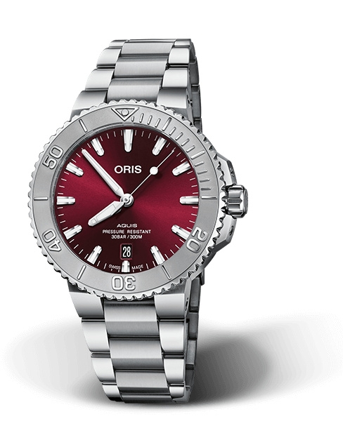 Oris 01 733 7766 4158-07 8 22 05PEB : Aquis Date 41.5 Relief Stainless Steel / Cherry / Bracelet