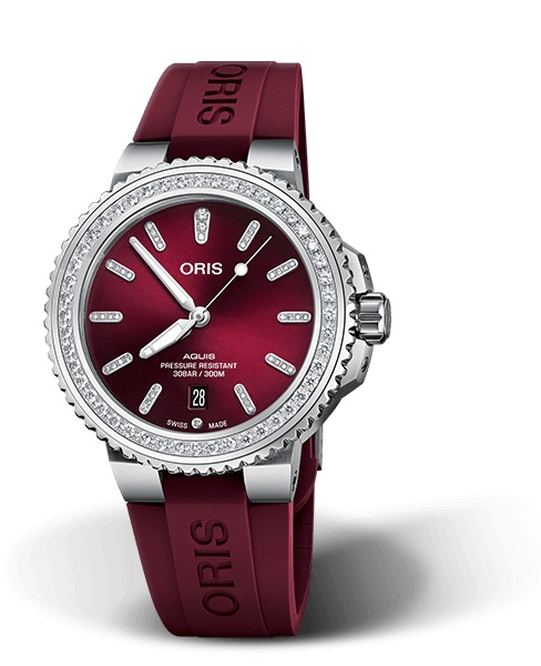 Oris 01 733 7766 4998-07 4 22 68FC : Aquis Date Diamonds 41.5 Stainless Steel - Diamond / Red / Rubber