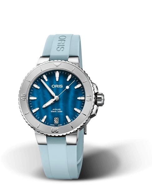 Oris 01 733 7770 4155-07 4 18 65FC : Aquis Date 36.5 Stainless Steel / Aegean Blue / Rubber