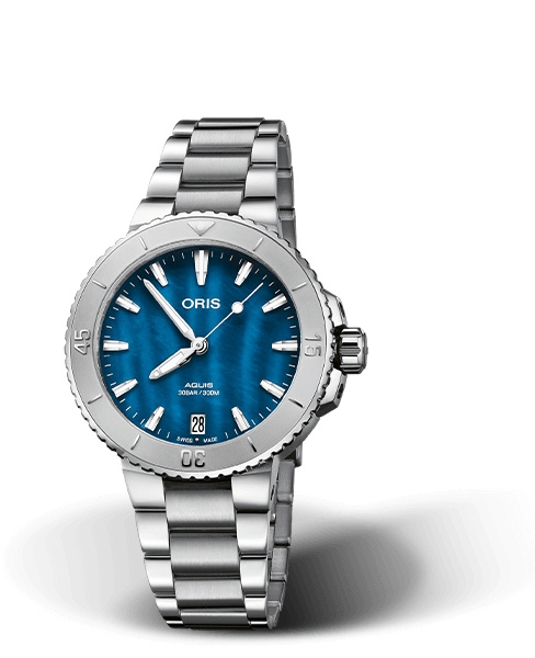 Oris 01 733 7770 4155-07 8 18 05P : Aquis Date 36.5 Stainless Steel / Blue MOP / Bracelet