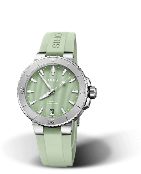 Oris 01 733 7770 4157-07 4 18 67FC : Aquis Date 36.5 Stainless Steel / Seafoam Green / Rubber