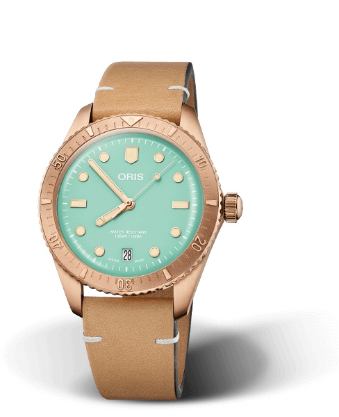 Oris 01 733 7771 3157-07 5 19 04BR : Divers Sixty-Five 38 Cotton Candy Wild Green / Calf