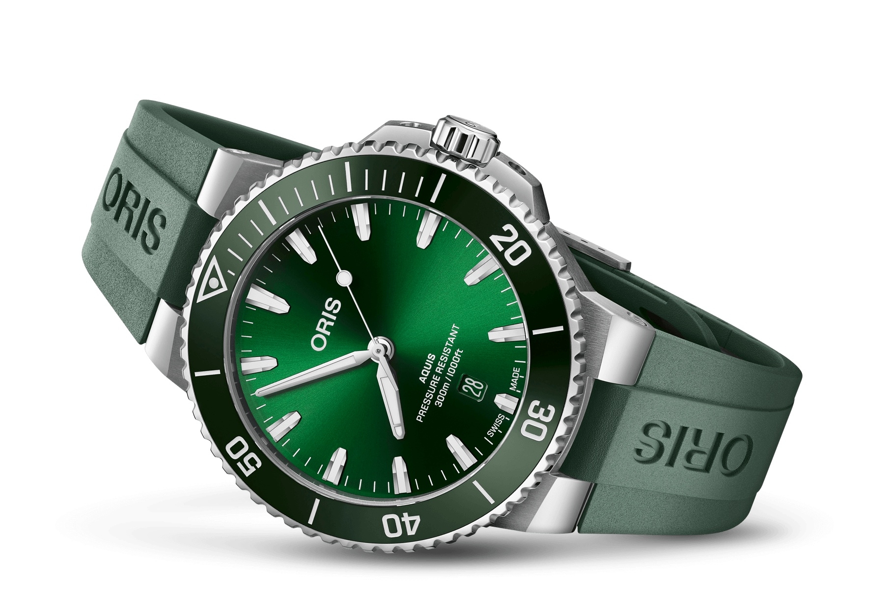 Oris 01 733 7789 4157-07 4 23 37FC : Aquis Date 43.5 Stainless Steel / Green / Rubber