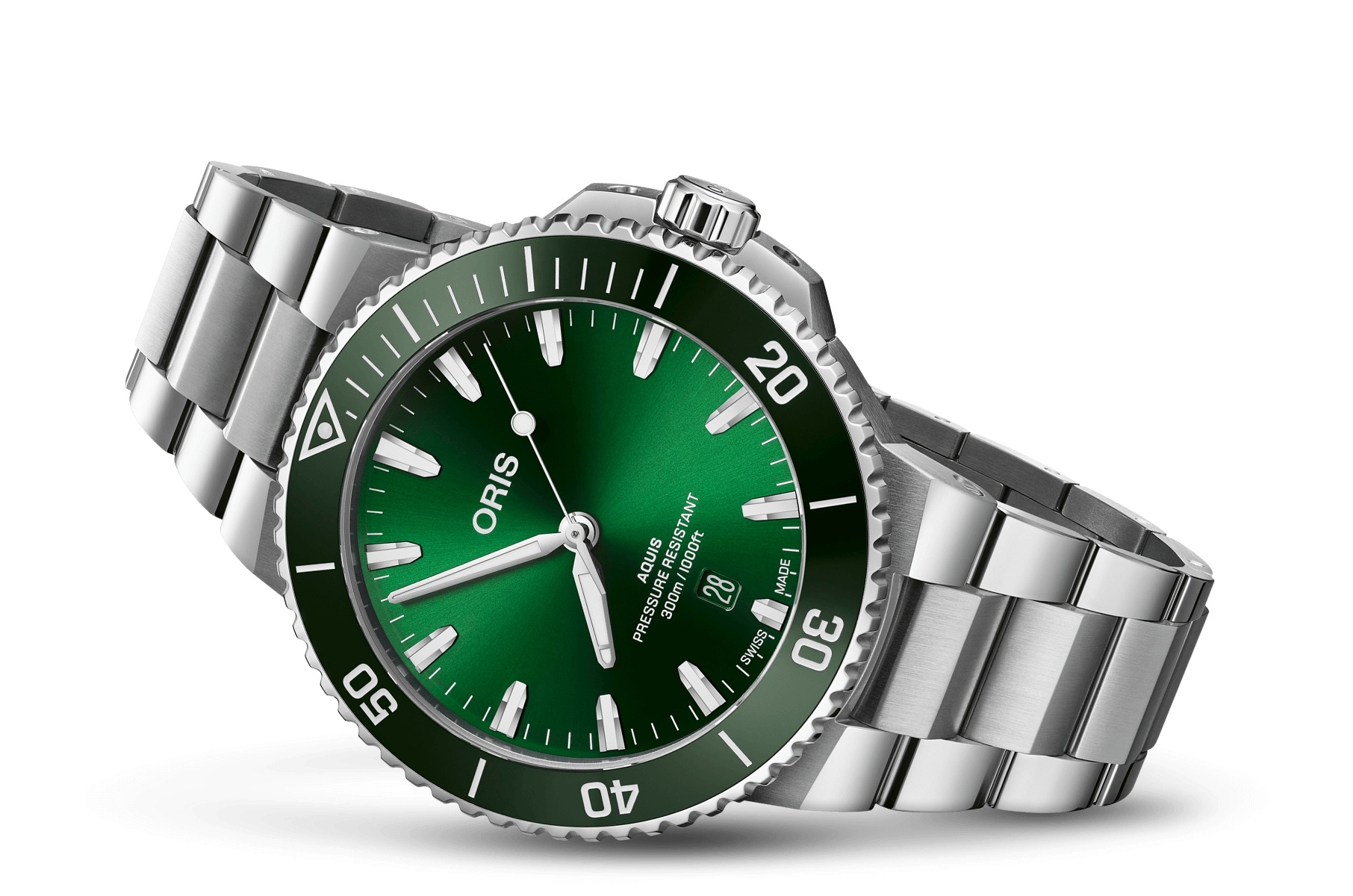 Oris 01 733 7789 4157-07 8 23 04PEB : Aquis Date 43.5 Stainless Steel / Green / Bracelet