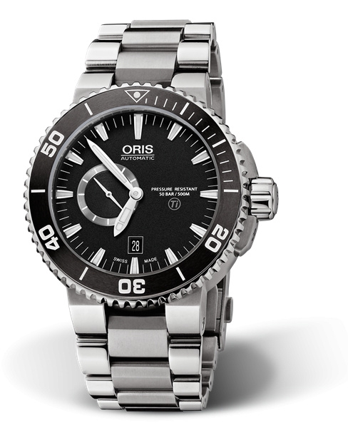 Oris 01 743 7664 7154-07 8 26 75PEB : Aquis Titan Small Second - Date Titanium  / Black / Bracelet