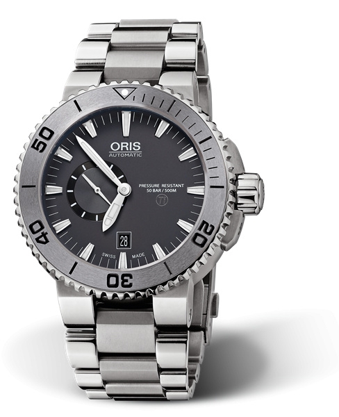 Oris 01 743 7664 7253-07 8 26 75PEB : Aquis Titan Small Second - Date Titanium  / Grey / Bracelet