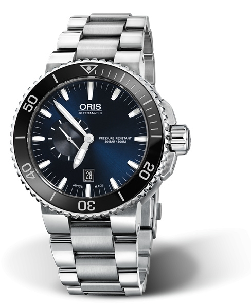 Oris 01 743 7673 4135-07 8 26 01PEB : Aquis Small Seconds Date 46 Stainless Steel / Blue / Bracelet