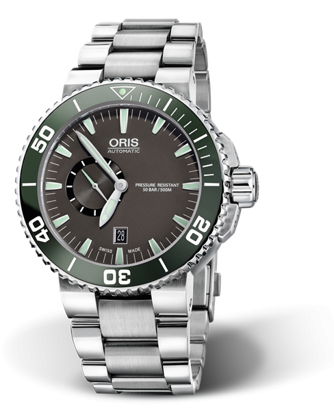 Oris 01 743 7673 4137-07 8 26 01PEB : Aquis Small Seconds Date 46 Stainless Steel / Grey / Bracelet