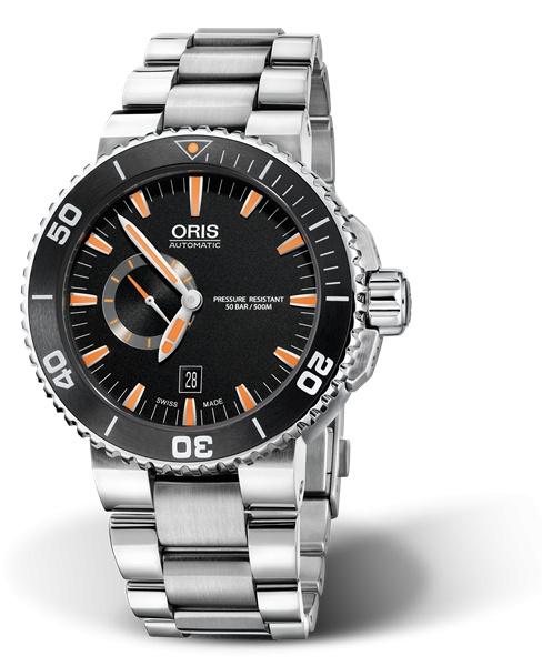 Oris 01 743 7673 4159-07 8 26 01PEB : Aquis Small Seconds Date 46 Stainless Steel / Black / Bracelet