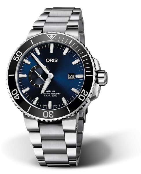 Oris 01 743 7733 4135-07 8 24 05PEB : Aquis Small Seconds Date 45.5 Stainless Steel / Blue / Bracelet