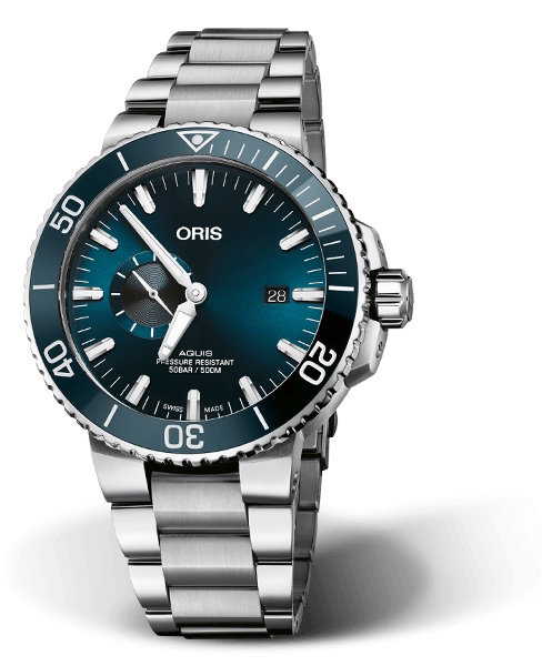 Oris 01 743 7733 4155-07 8 24 05PEB : Aquis Small Seconds Date 45.5 Stainless Steel / Blue / Bracelet