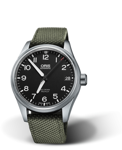 Oris 01 751 7697 4164-07 5 20 14FC : Big Crown ProPilot Big Date Stainless Steel / Black / Green Textile