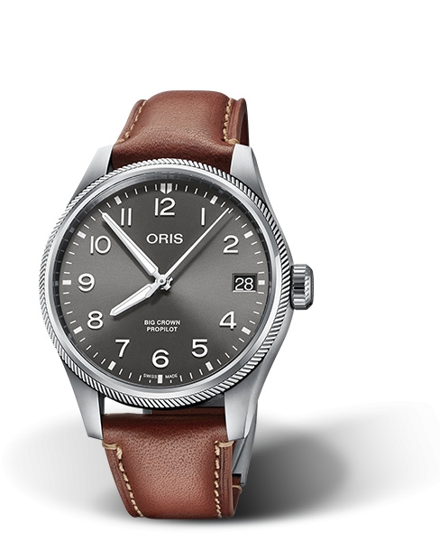 Oris 01 751 7761 4063-07 6 20 07LC : Big Crown ProPilot Big Date Stainless Steel / Grey / Leather