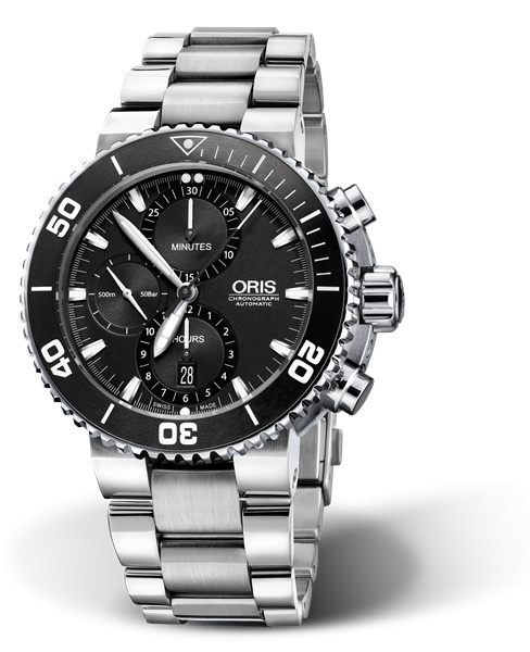 Oris 01 774 7655 4154-07 8 26 01PEB : Aquis Chronograph 46 Stainless Steel / Black / Bracelet