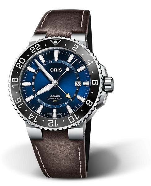 Oris 01 798 7754 4135-07 5 24 10EB : Aquis GMT 43.5 Stainless Steel / Blue / Calf