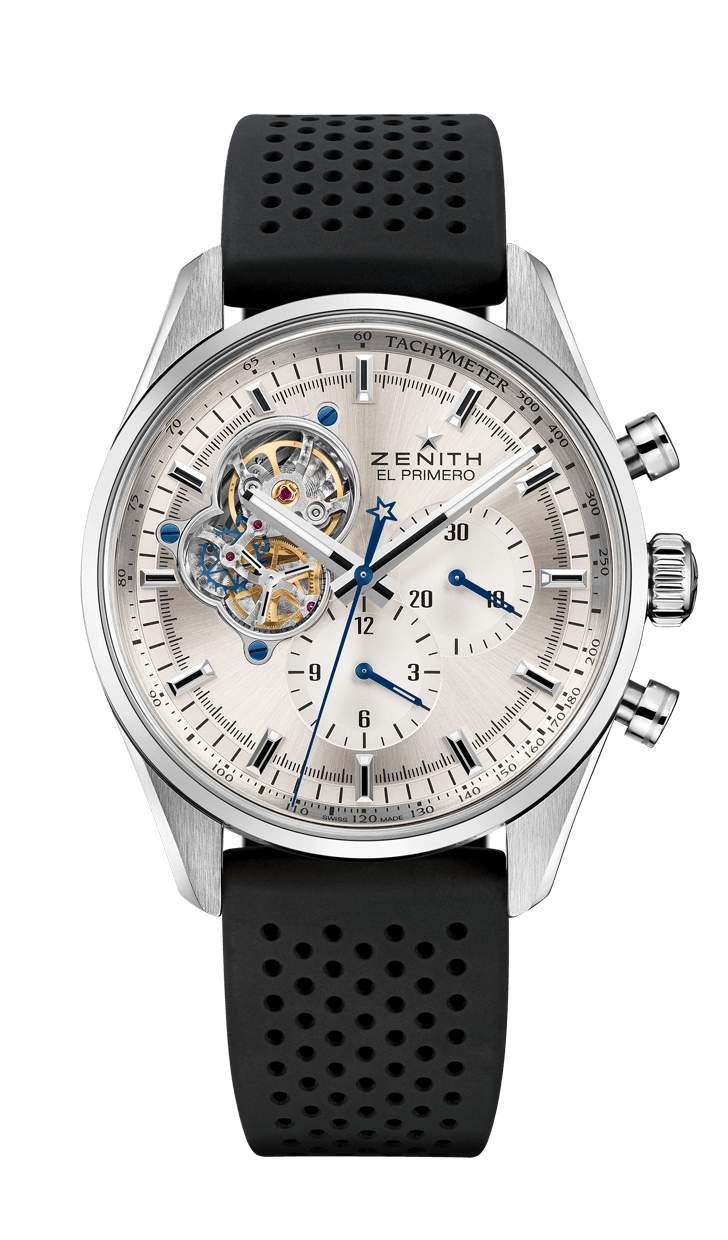 Zenith 03.2040.4061/01.R576 : El Primero Chronomaster Open Stainless Steel / Silver/ Rubber