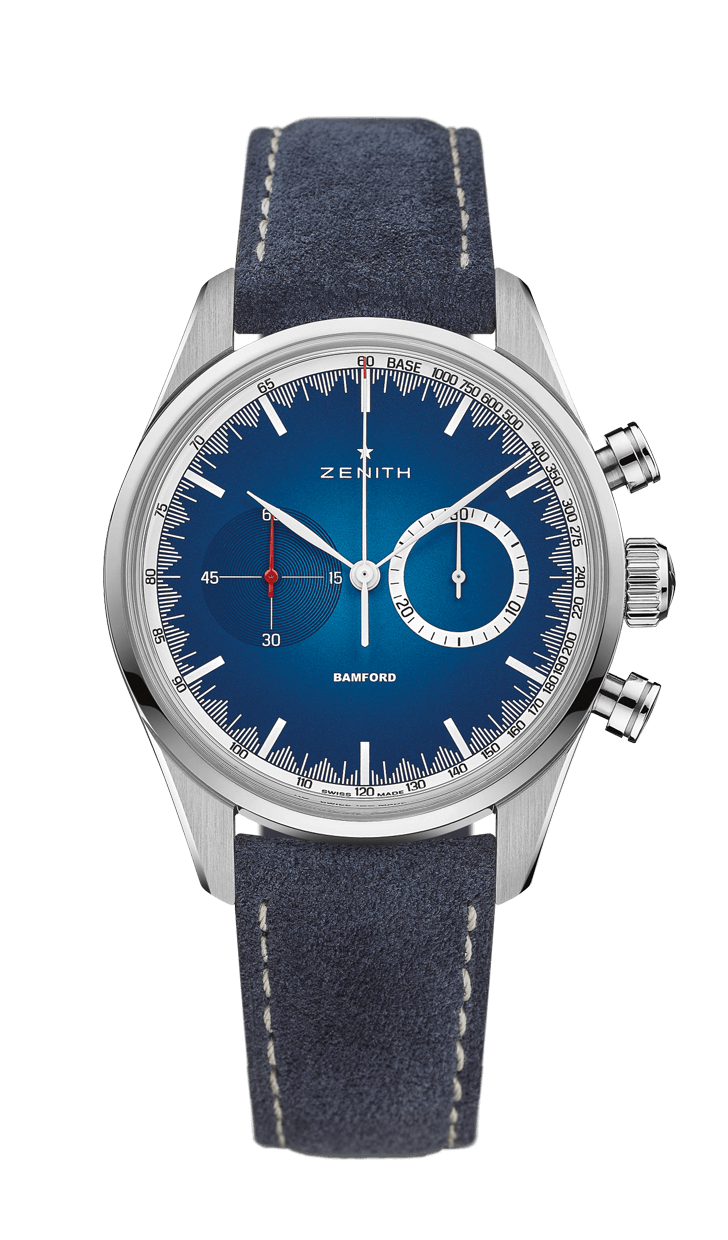 Zenith 03.2152.4069/57.C814 : El Primero Chronomaster 38 Stainless Steel / Solar Blue / Alcantara