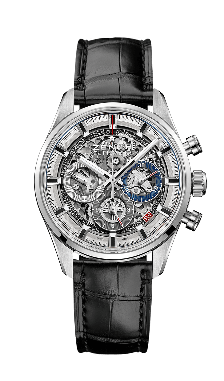 Zenith 03.2153.400/78.C813 : El Primero Chronomaster Full Open 38 Stainless Steel / Alligator