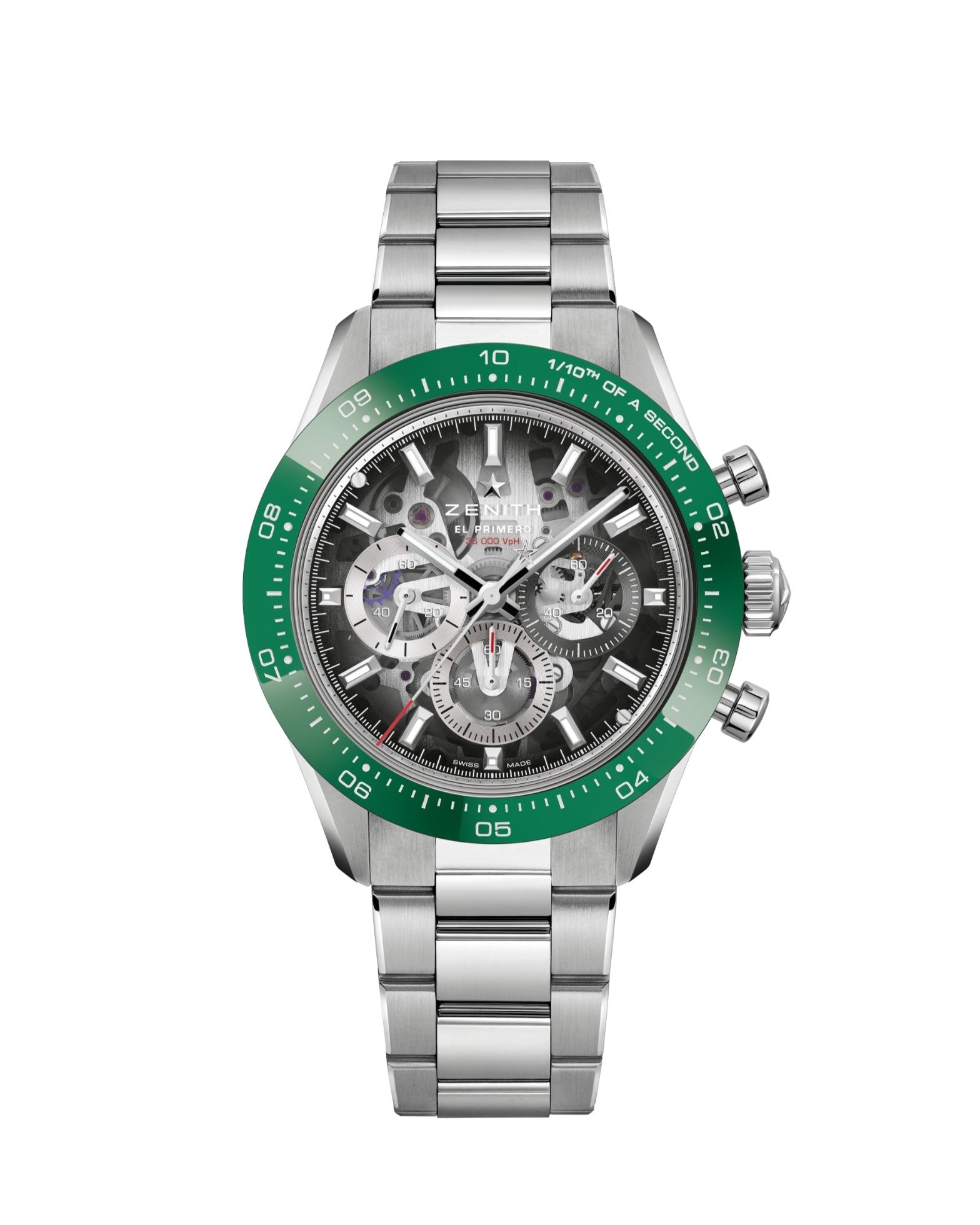 Zenith 03.3131.3600/01.M3130 : Chronomaster Sport Skeleton Stainless Steel / Green
