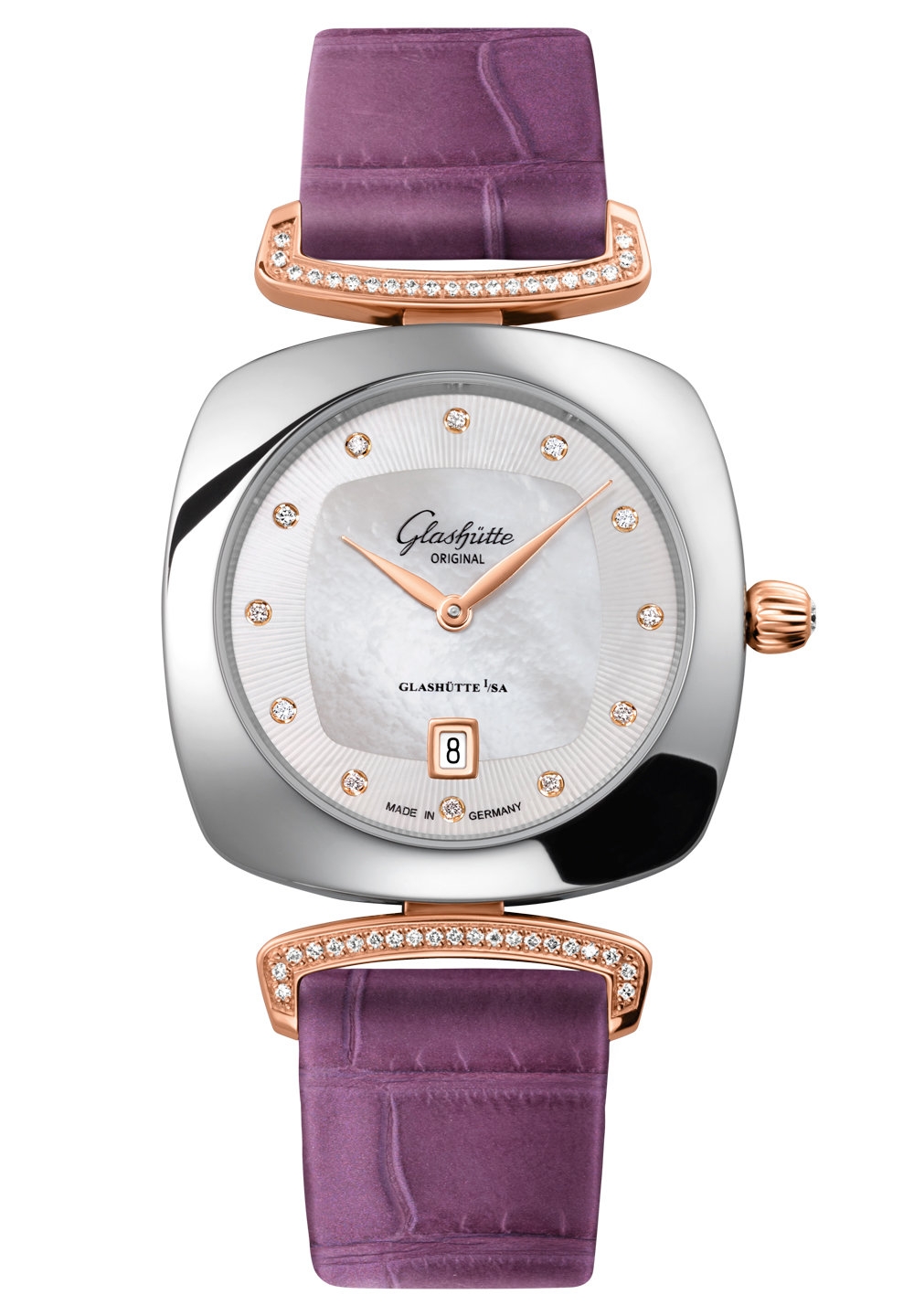 Glashütte Original 1-03-01-08-16-34 : Pavonina Date Stainless Steel / Red Gold / Diamond / MOP / Alligator