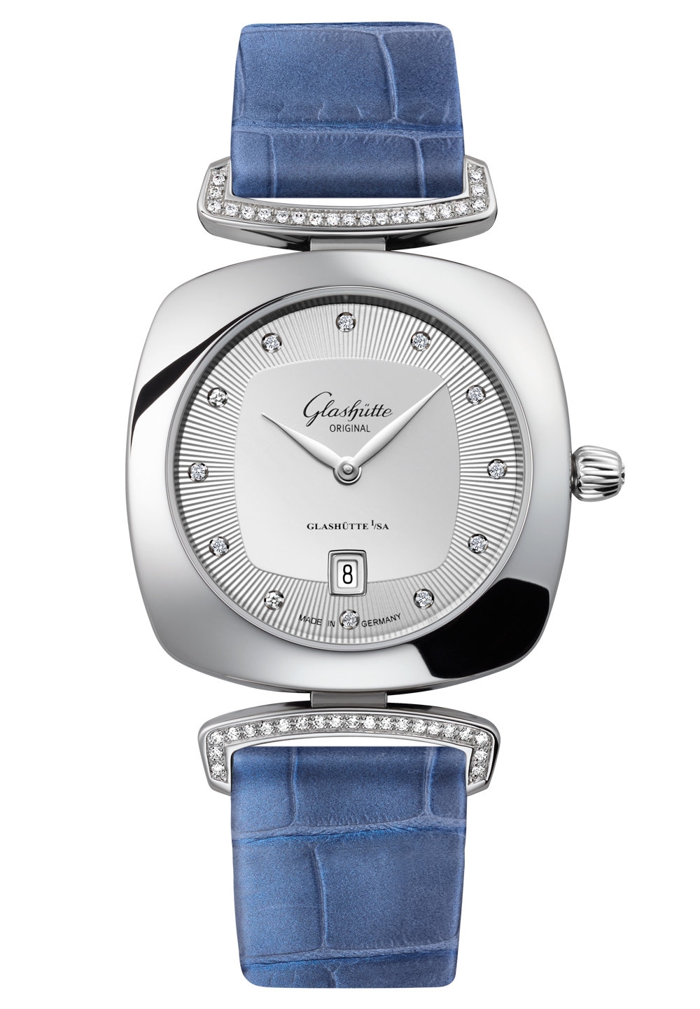 Glashütte Original 1-03-01-10-12-34 : Pavonina Date Stainless Steel / Diamond / Silver / Alligator