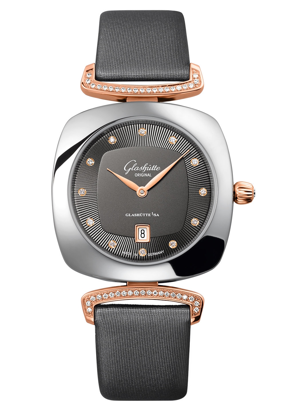 Glashütte Original 1-03-01-25-06-02 : Pavonina Date Stainless Steel / Red Gold / Diamond / Grey / Calf