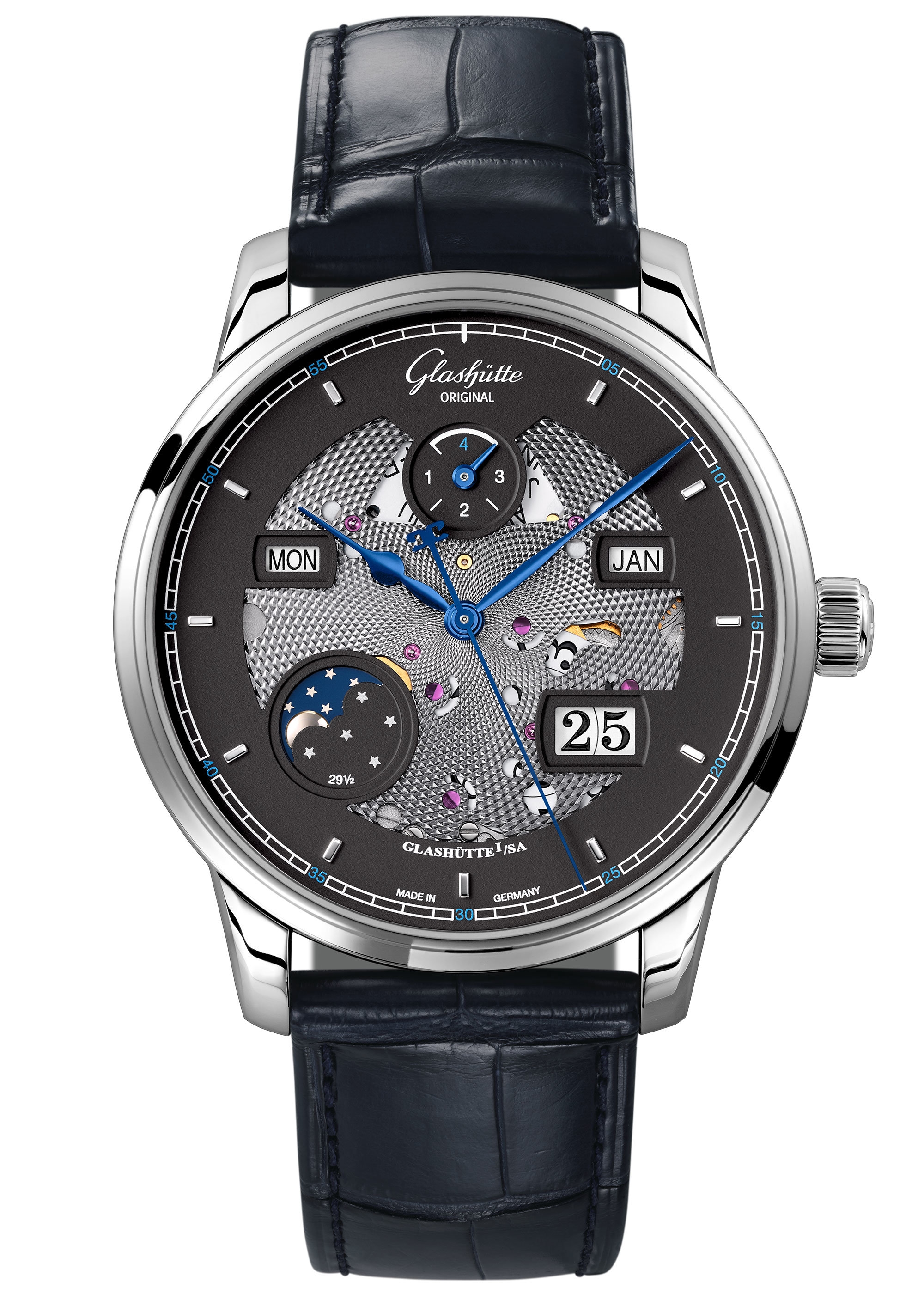 Glashütte Original 1-36-02-03-04-01 : Senator Excellence Perpetual Calendar White Gold / Black-Skeleton/ Alligator / Pin