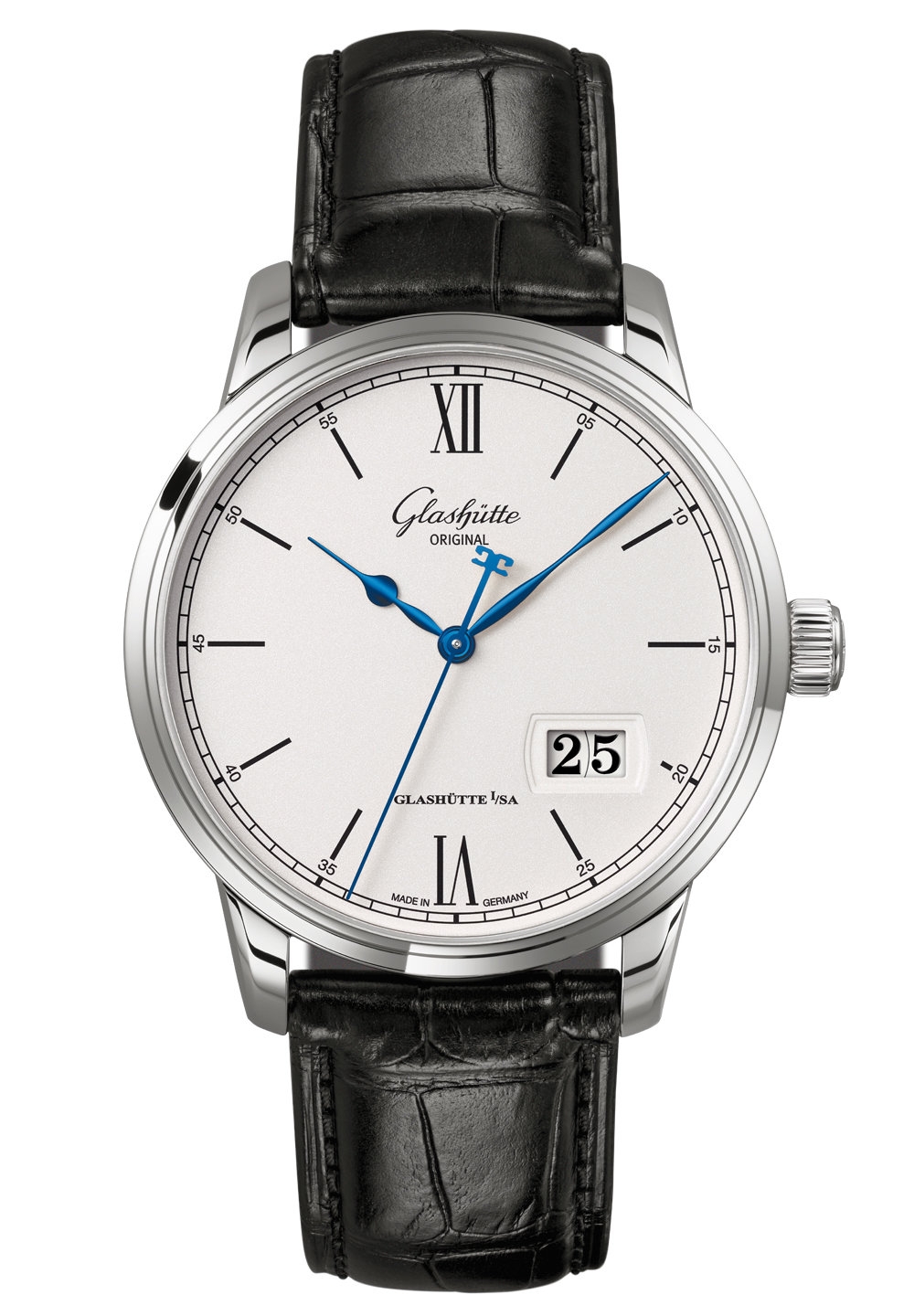 Glashütte Original 1-36-03-01-02-50 : Senator Excellence Panorama Date Stainless Steel / Silver / Alligator /  Folding