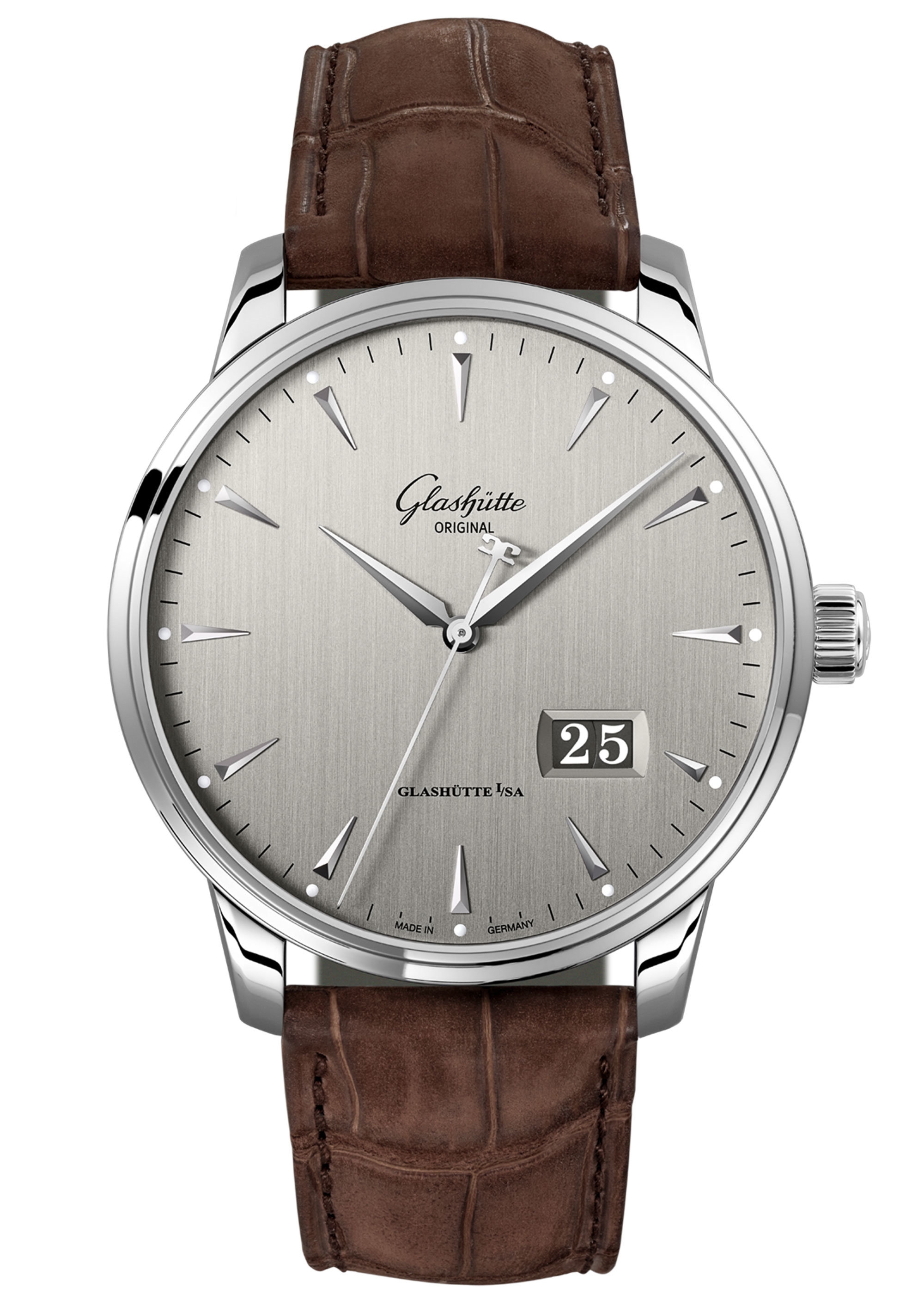 Glashütte Original 1-36-03-03-02-51 : Senator Excellence Panorama Date Stainless Steel / Grey / Alligator / Folding