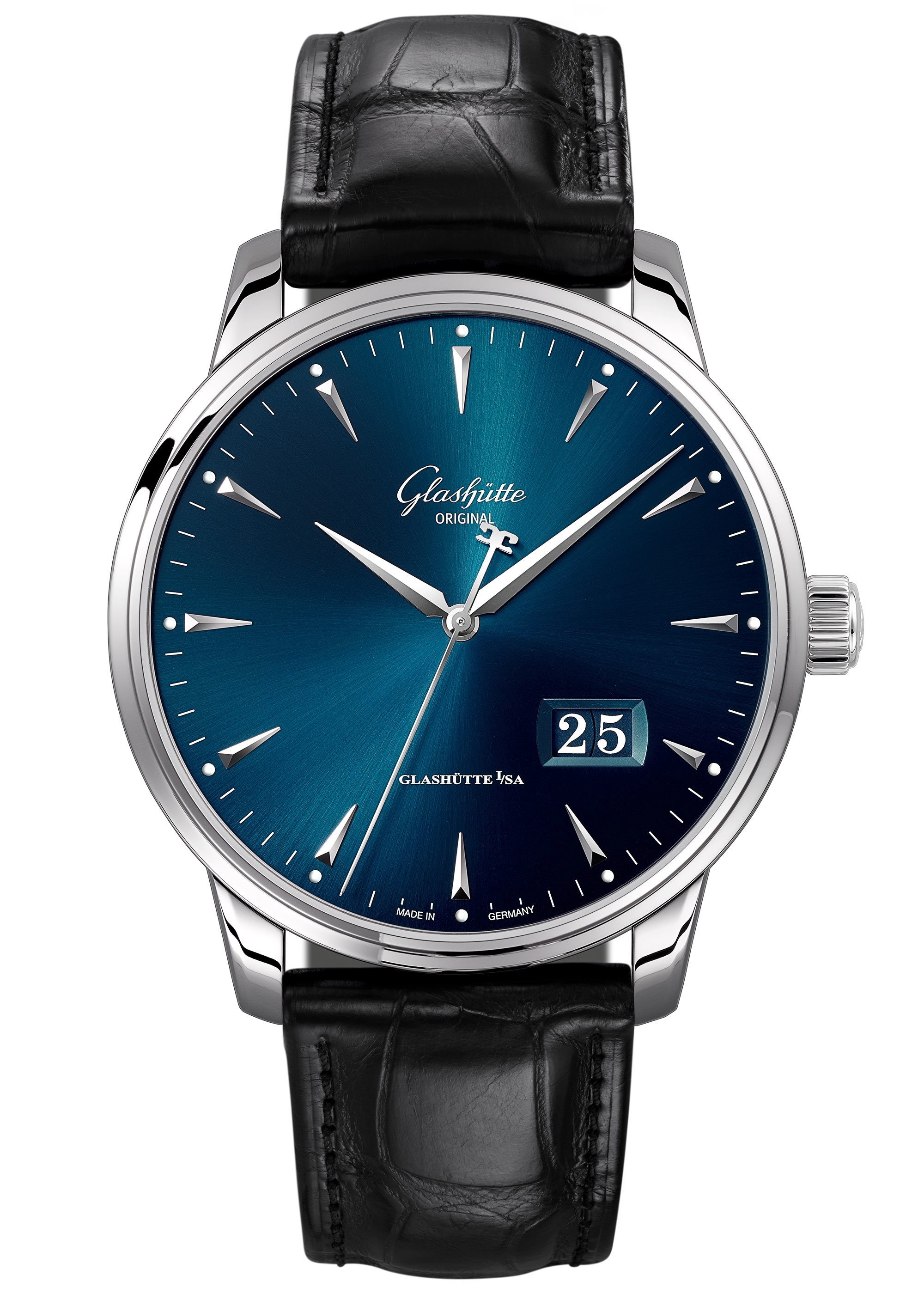 Glashütte Original 1-36-03-04-02-50 : Senator Excellence Panorama Date Stainless Steel / Blue / Alligator - Folding