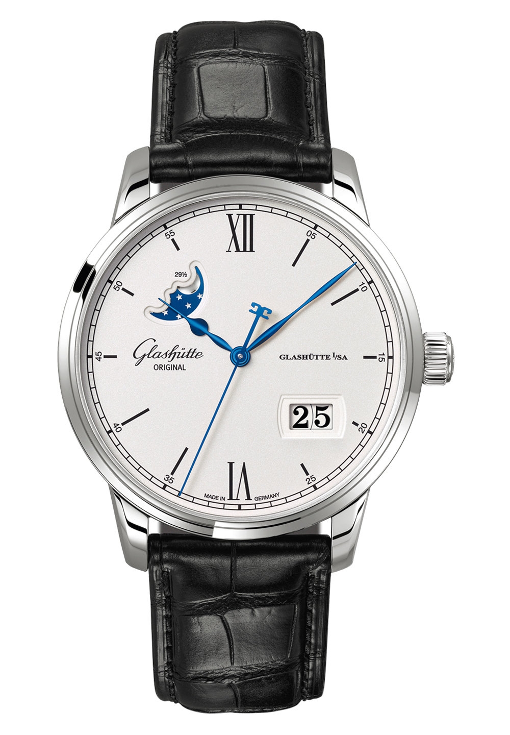 Glashütte Original 1-36-04-01-02-30 : Senator Excellence Panorama Date Moonphase Stainless Steel / Silver / Alligator / Pin