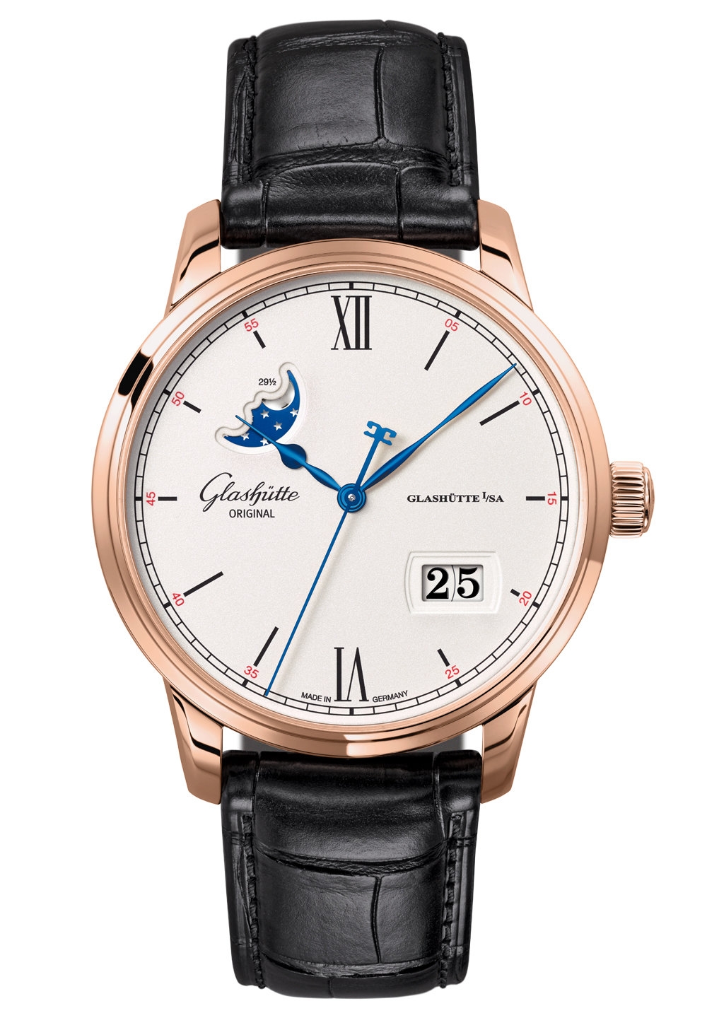 Glashütte Original 1-36-04-02-05-30 : Senator Excellence Panorama Date Moonphase Red Gold / Silver / Alligator / Folding