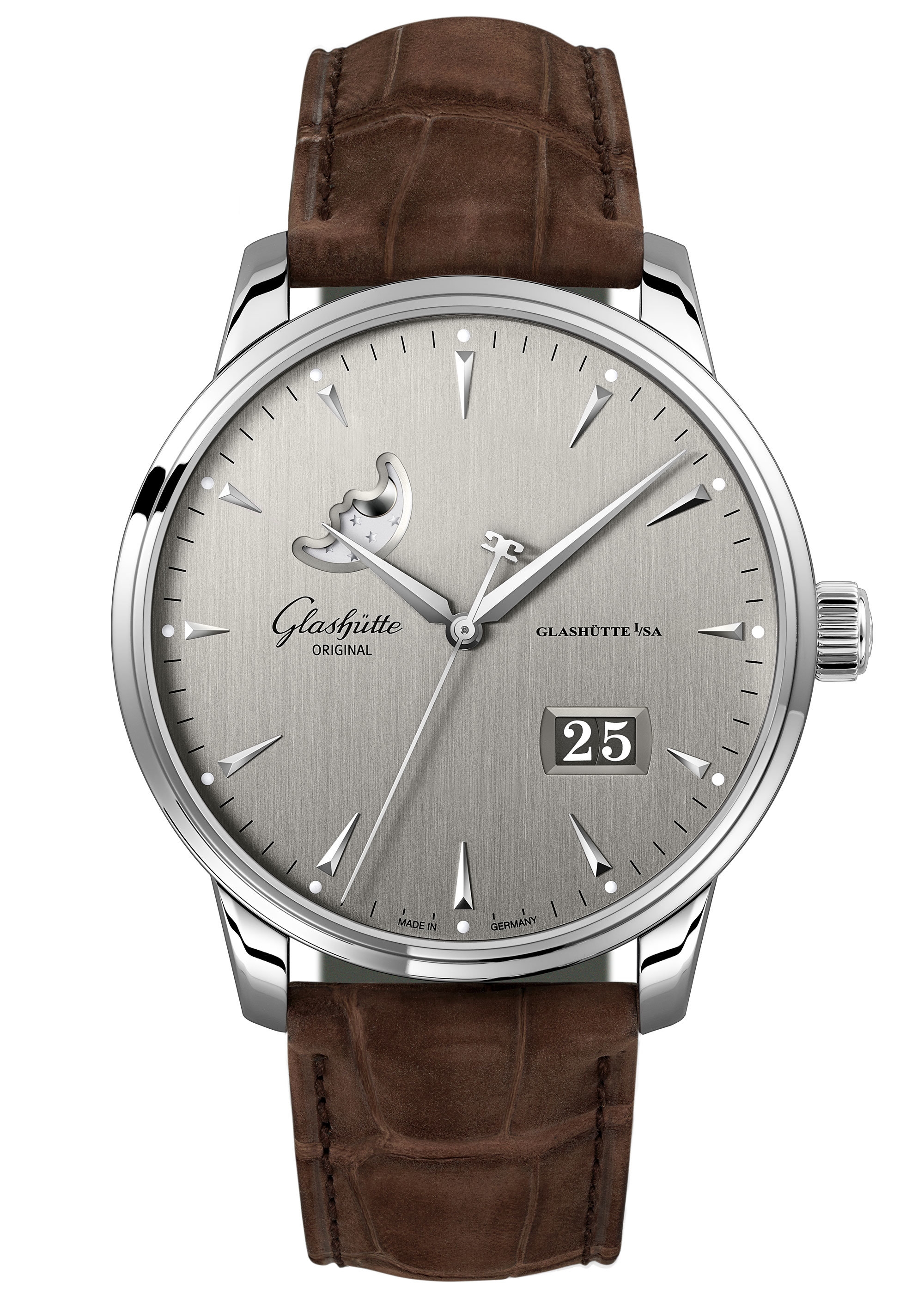 Glashütte Original 1-36-04-03-02-02 : Senator Excellence Panorama Date Moonphase Stainless Steel / Grey / Alligator - Pin