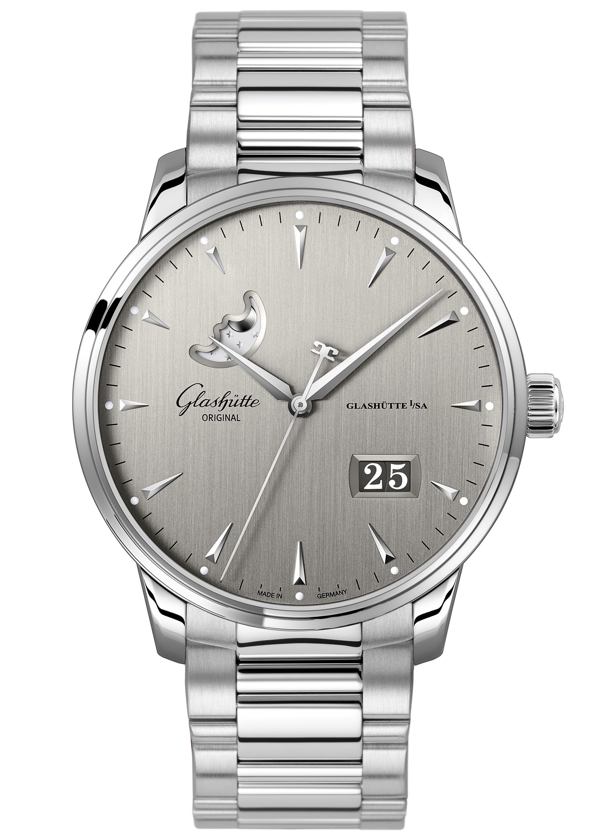 Glashütte Original 1-36-04-03-02-70 : Senator Excellence Panorama Date Moonphase Stainless Steel / Grey / Bracelet