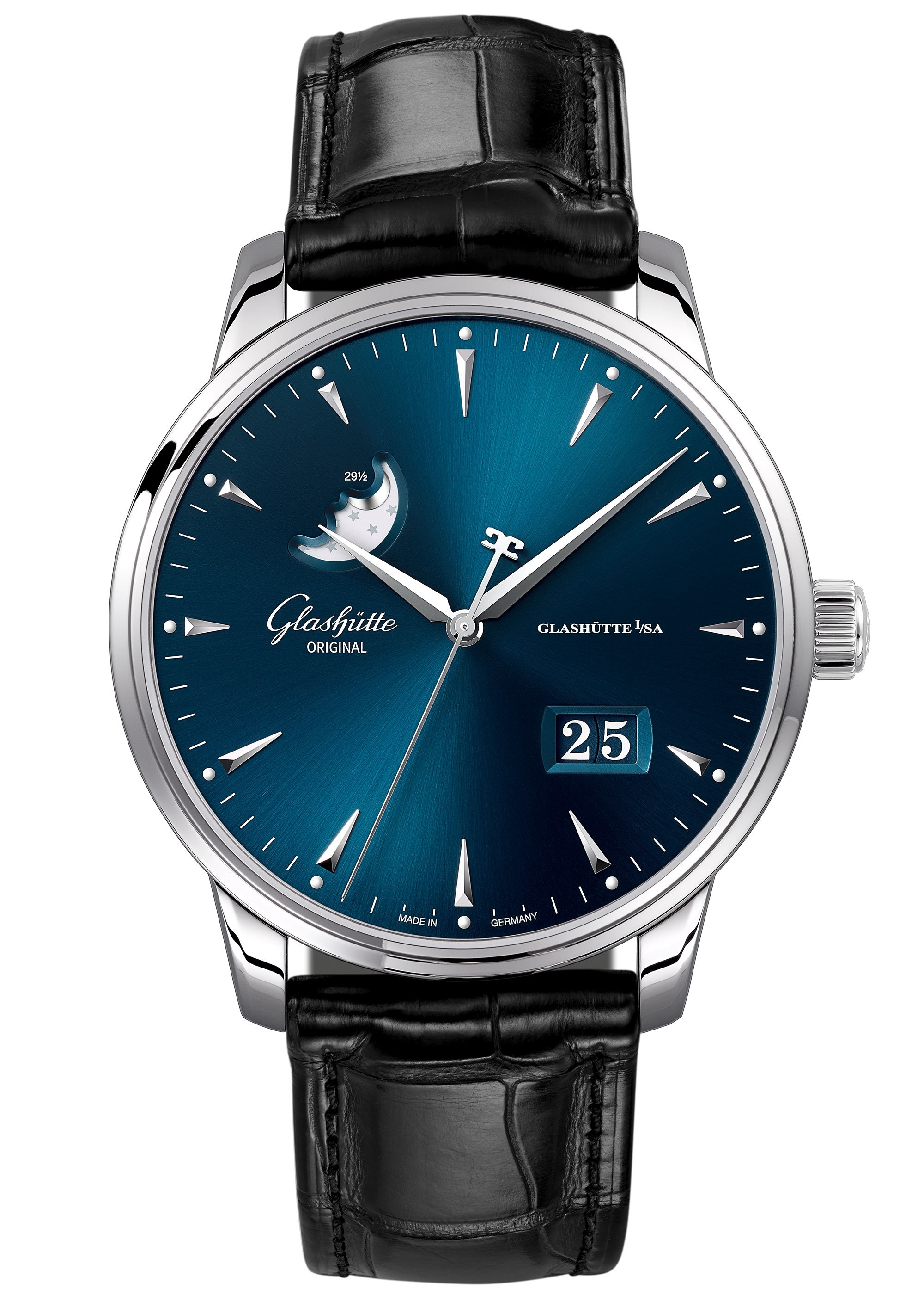 Glashütte Original 1-36-04-04-02-50 : Senator Excellence Panorama Date Moonphase Stainless Steel / Blue / Alligator - Folding