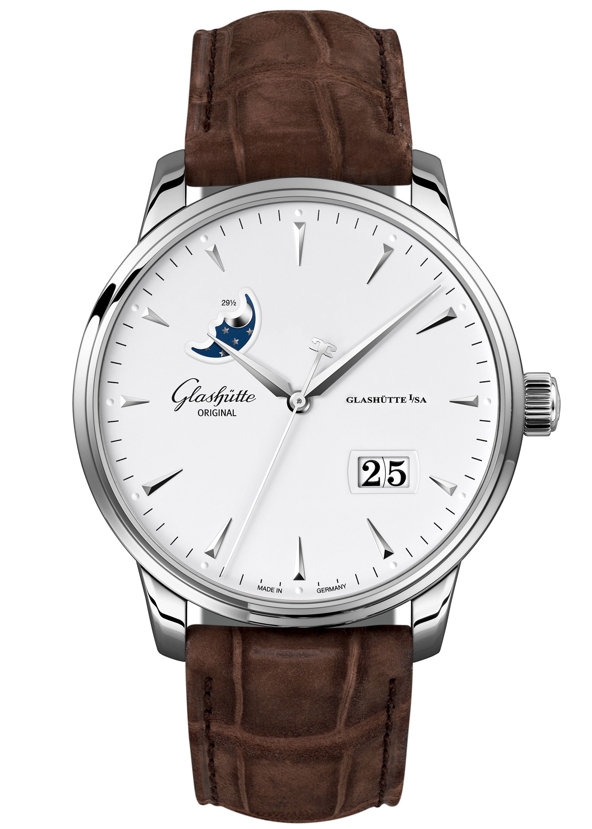 Glashütte Original 1-36-04-05-02-31 : Senator Excellence Panorama Date Moonphase Stainless Steel / Silver / Alligator - Folding