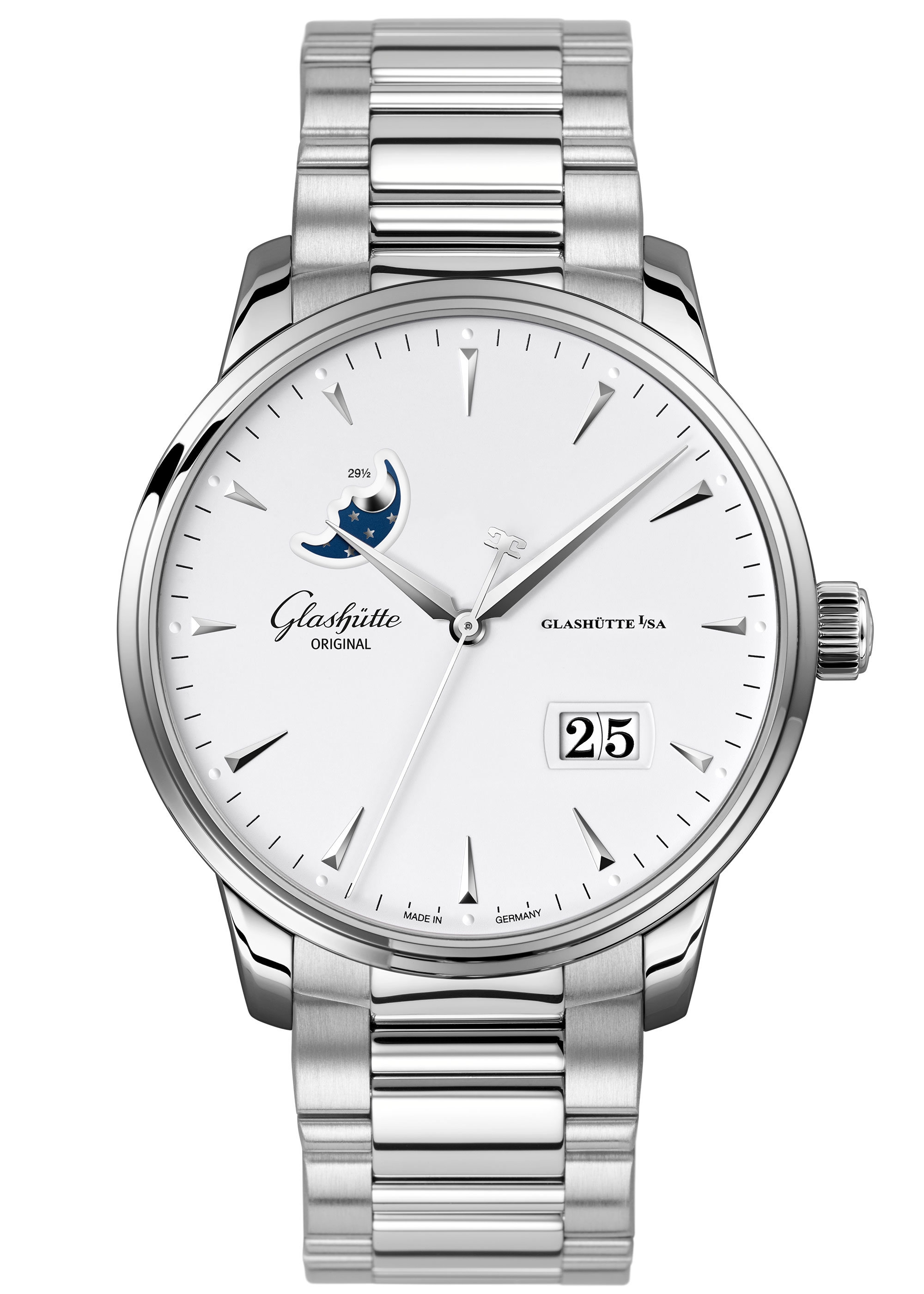 Glashütte Original 1-36-04-05-02-70 : Senator Excellence Panorama Date Moonphase Stainless Steel / Silver / Alligator / Folding