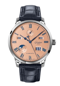 Glashütte Original 1-36-12-01-02-61 : Senator Perpetual Calendar Stainless Steel / Salmon  / Alligator / Folding