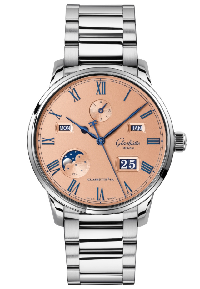Glashütte Original 1-36-12-01-02-71 : Senator Perpetual Calendar Stainless Steel / Salmon  / Bracelet