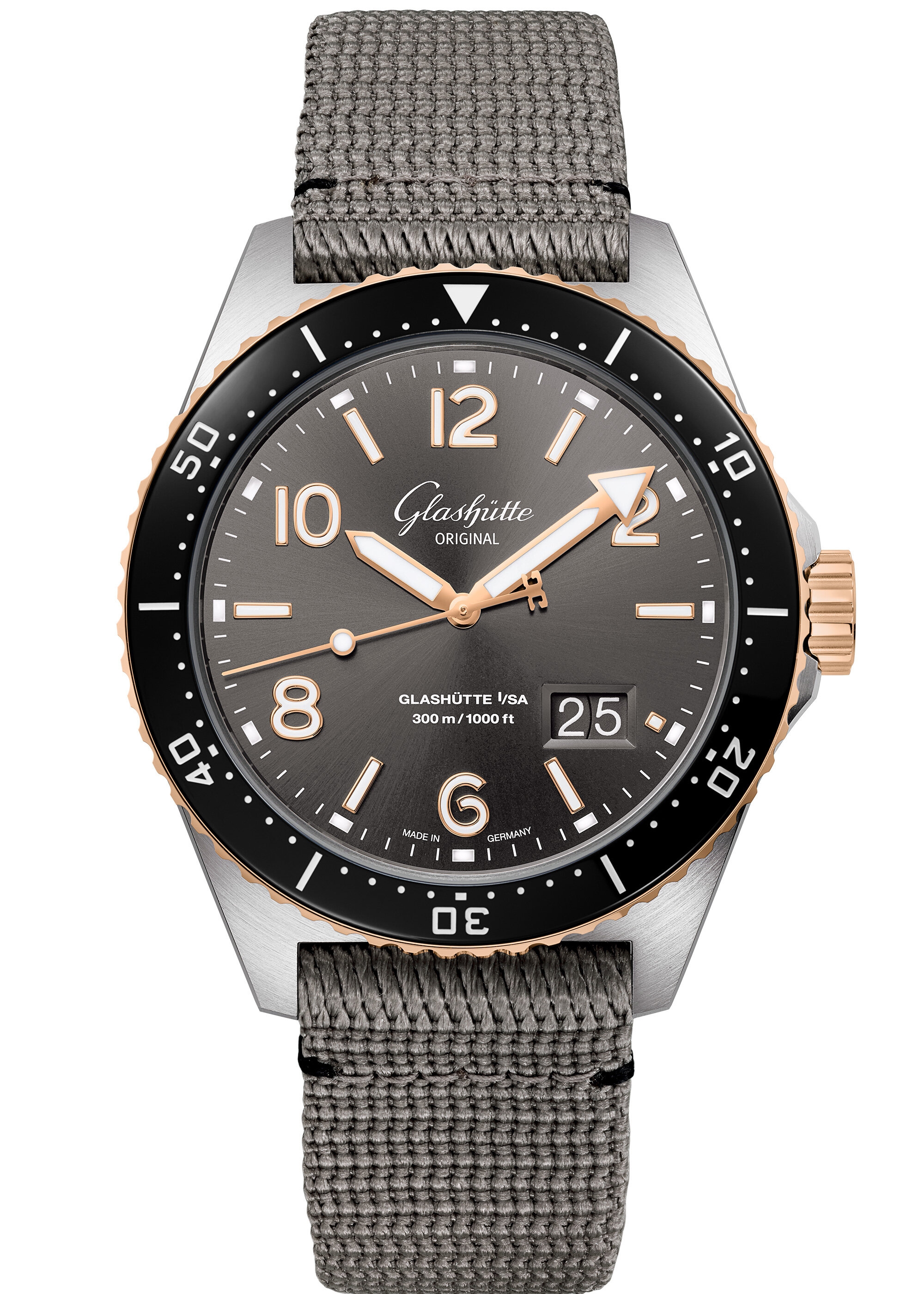 Glashütte Original 1-36-13-04-91-08 : SeaQ Panorama Date Stainless Steel / Red Gold / Grey / Synthetic - Pin