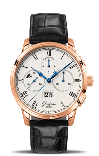 Glashütte Original 1-37-01-01-05-30 : Senator Chronograph Panorama Date Red Gold / Silver / Alligator / Folding