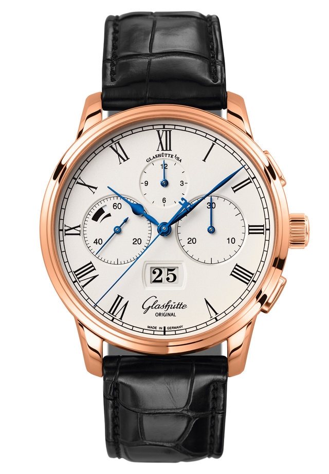 Glashütte Original 1-37-01-01-05-50 : Senator Chronograph Panorama Date Red Gold / Silver / Alligator / Folding