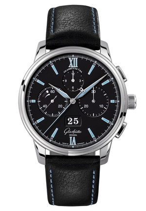 Glashütte Original 1-37-01-03-02-35 : Senator Chronograph Panorama Date Stainless Steel / Black / Calf - Folding