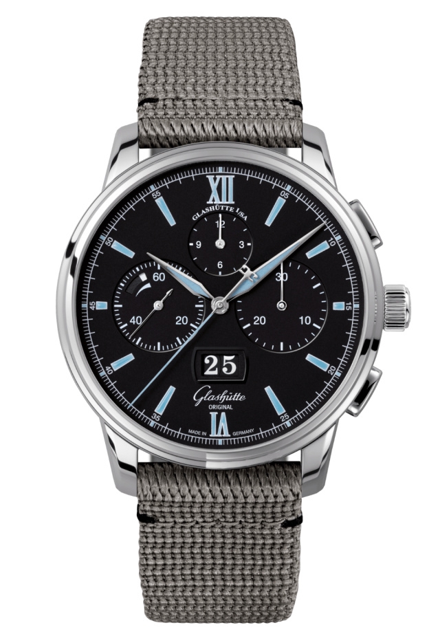 Glashütte Original 1-37-01-03-02-36 : Senator Chronograph Panorama Date Stainless Steel / Black / Fabric / Folding