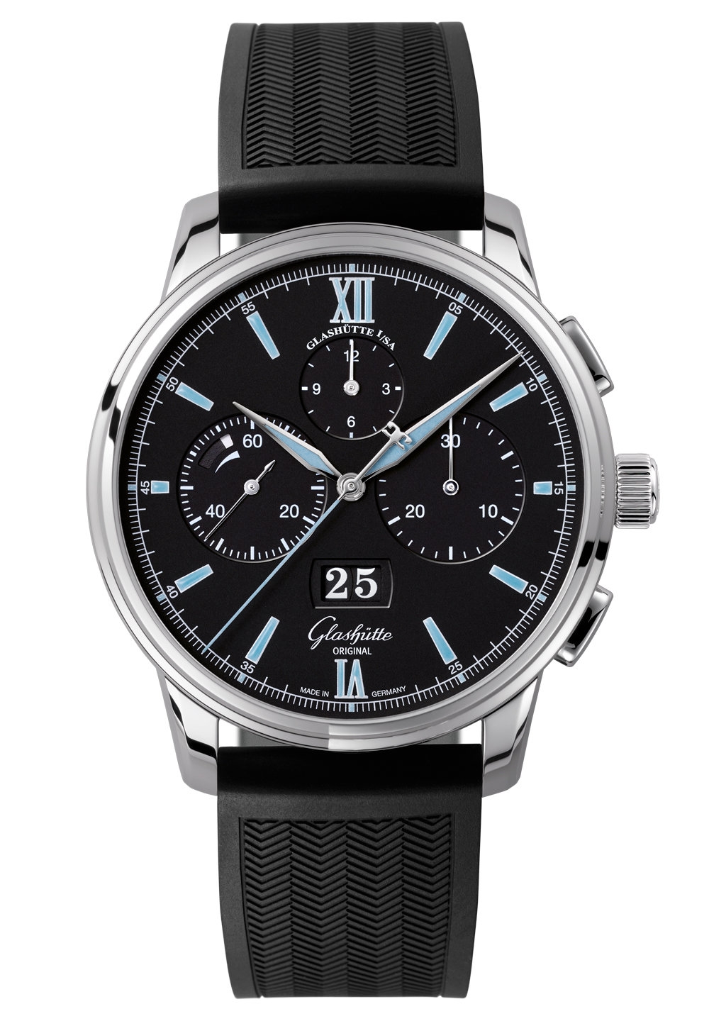 Glashütte Original 1-37-01-03-02-53 : Senator Chronograph Panorama Date Stainless Steel / Black / Rubber / Folding