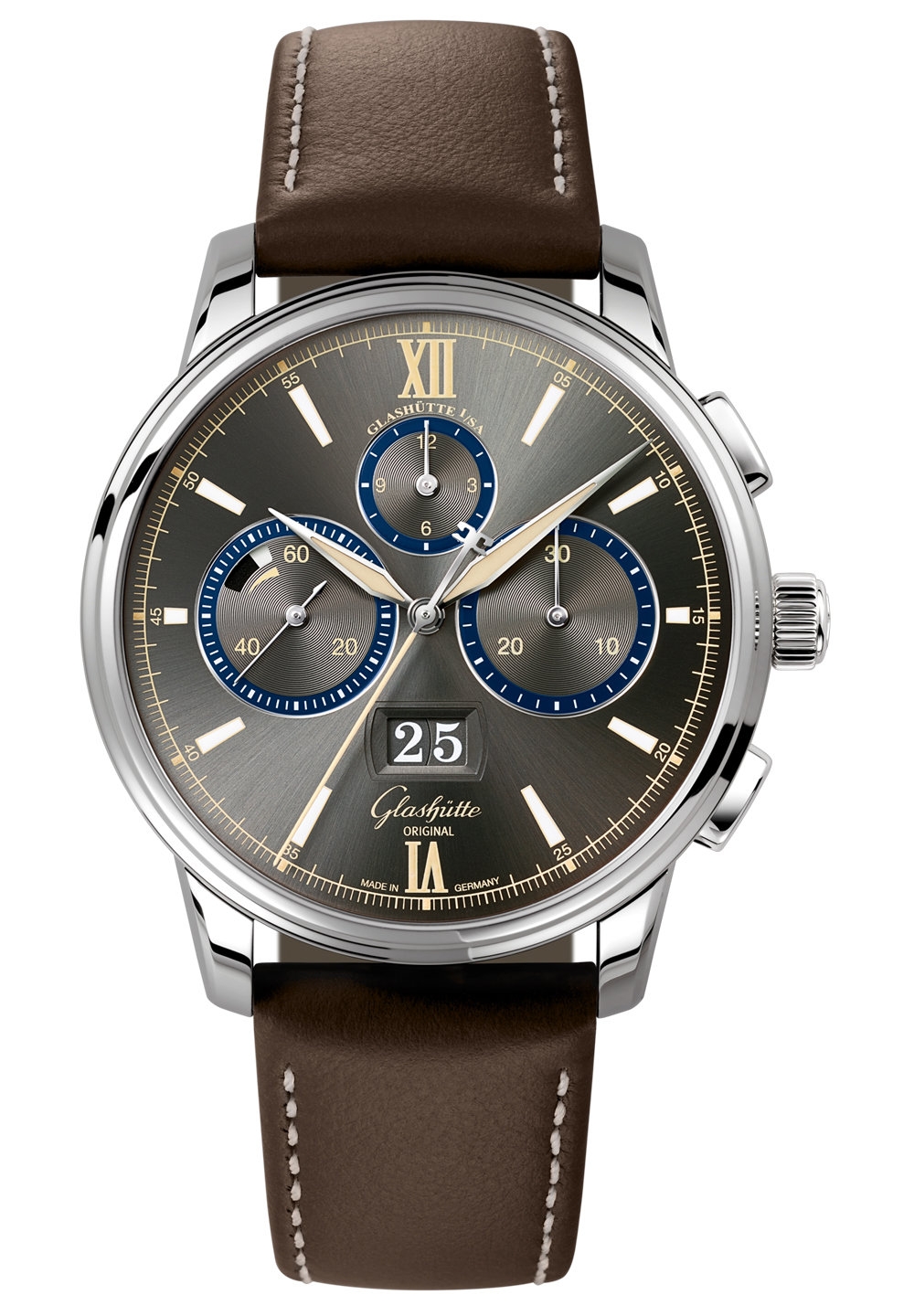 Glashütte Original 1-37-01-04-02-35 : Senator Chronograph Panorama Date Capital Edition Stainless Steel / Grey / Calf / Folding